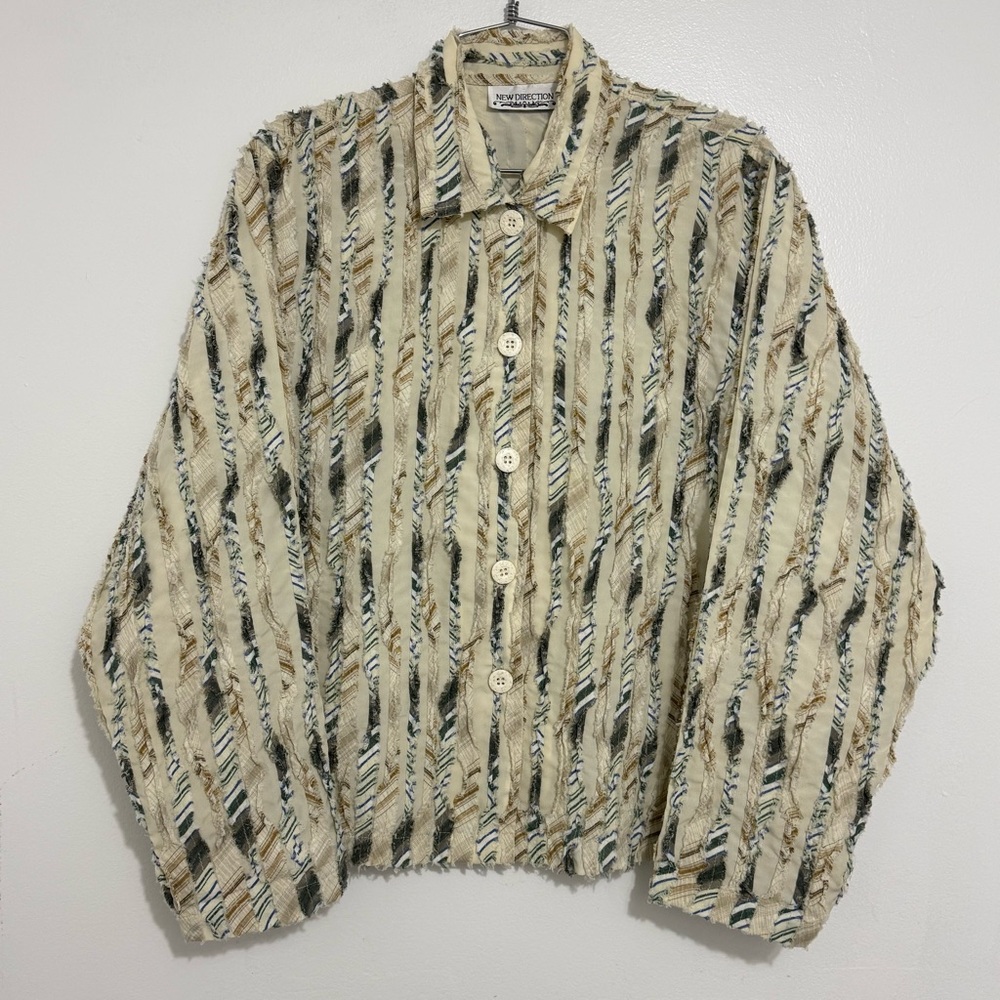 New Direction Women Button Up Blouse Unique Textured Pattern Size L